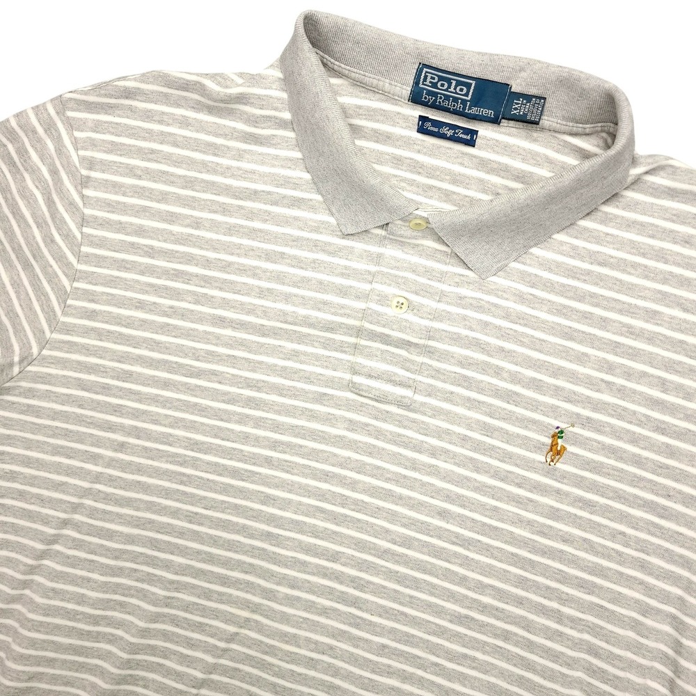 Polo Ralph Lauren Polo Shirt Mens 2XL Gray‎ Stripe Pima Soft Touch Pony Logo
